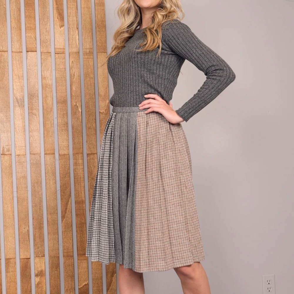 Udel NY check pleat midi skirt